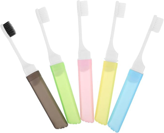Portable Travel Folding Toothbrush Set 5pcs Small Size Foldable Manual Toothbrushes with Colorful Handles, Compact Oral Care Kit for Business, Hotel, Camping, and Family Use