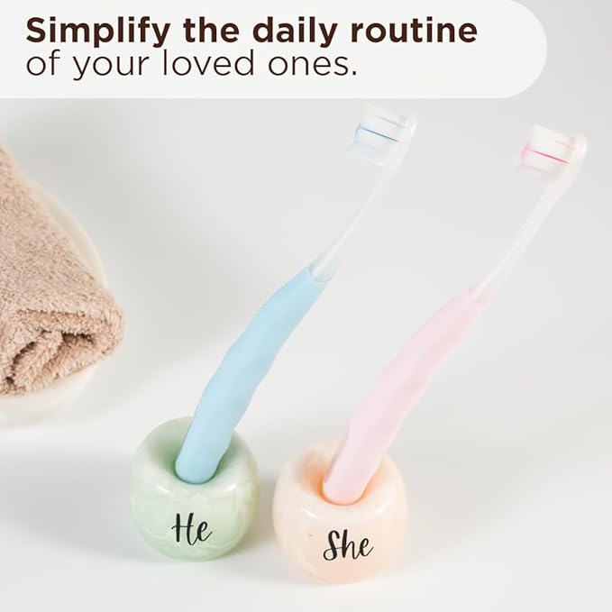Folkulture Resin Toothbrush Holders | Set of 2 (2") Tooth Brush Holder for Bathrooms | Countertop Toothbrush Holders for Couples | Sage and Brown Brush Holder for Vanity