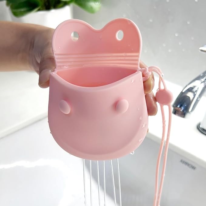 1PC Silicone Retainer Case with Lanyard, Cute Vent Holes Denture Box, Mouth Guard Case Travel Holder for Girls, Women, Men (Pink with Lanyard)