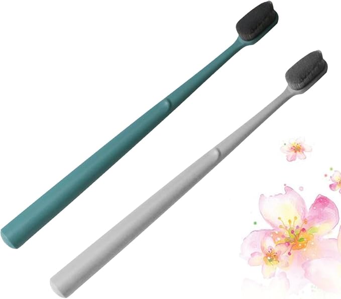 Adult Nylon Bristle Toothbrushes 2Pcs Portable Soft Manual Teeth Cleaning Tool for Travel and Daily Oral Care Random Color Random Color