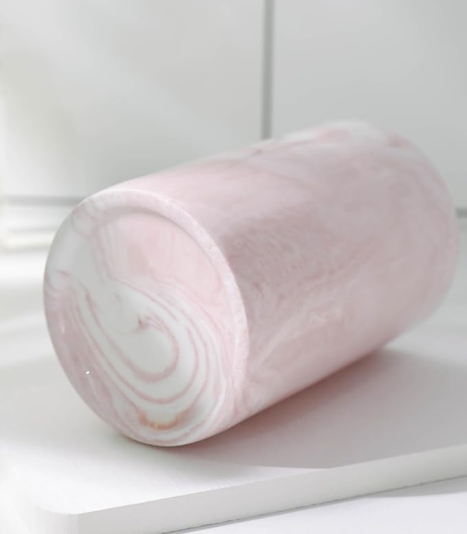 Kelake Ceramic Rustic Pink Marble Bathroom Tumbler Cup for Mouthwash Rinsing Toothbrush and Toothpaste Holder Stand Cups 280 ml Porcelain Milk Drinking Cups for Christmas Birthday