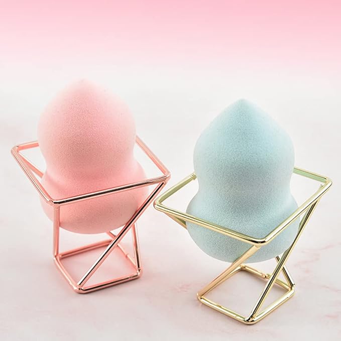 4 Pcs Makeup Sponge Holder Beauty Sponge Holder Blender Drying Rack Makeup Blender Travel Case Egg Powder Puff Display Stand for Dresser and Vanity (Gold & Rose Gold)