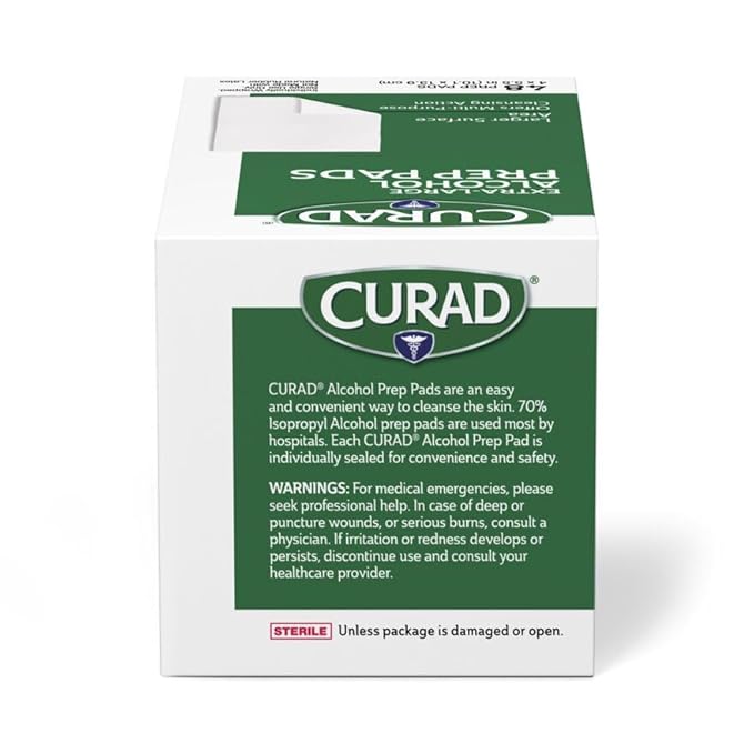CURAD XL Size 2-Ply Sterile Alcohol Prep Pad, 4" x 5.5", 48/Box, Case of 24