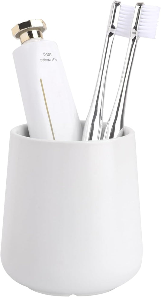 BosilunLife Bathroom Toothbrush Holder - Ceramic Toothbrush Cup Holder 13Oz White Toothbrush Holder for Bathroom Toothbrush and Toothpaste Holder for Bathroom Vanity Countertop, Ideal for Home, Hotel