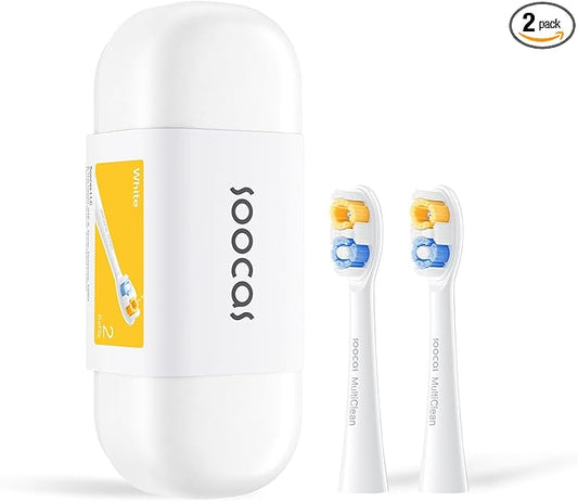 Soocas Multiclean Classic Clean Electric Toothbrush Replacement Heads, Compatible with Both NEOS II and NEOS II Ultra, 2 Brush Heads, Pearl White
