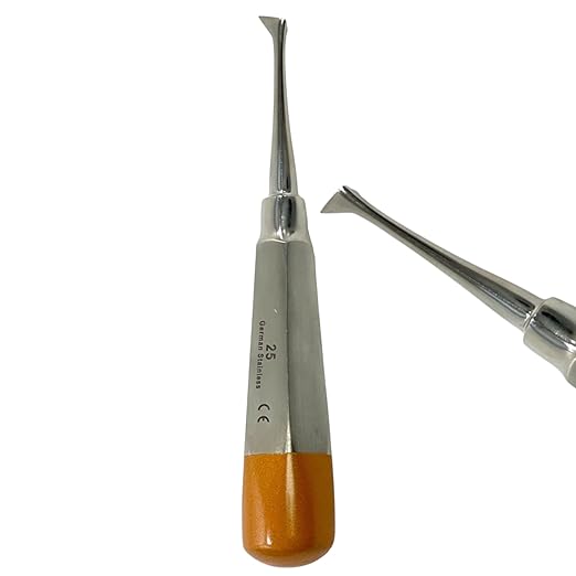 Root and Tooth Extraction Dental Cryer Elevator Pick, Sharp Angled Tip, Color-Coded Handle Ends | Autoclave-Safe German Stainless Steel Dental Instruments (1, #25 Cryer - Gold End)