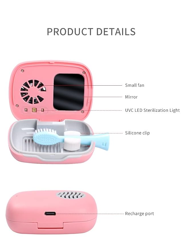 Rechargeable Mini UV Toothbrush Cover with Fan and USB Cord for Travel or Home, Long Battery Life and Improved Case Ventilation for Better Disinfection (Blue)