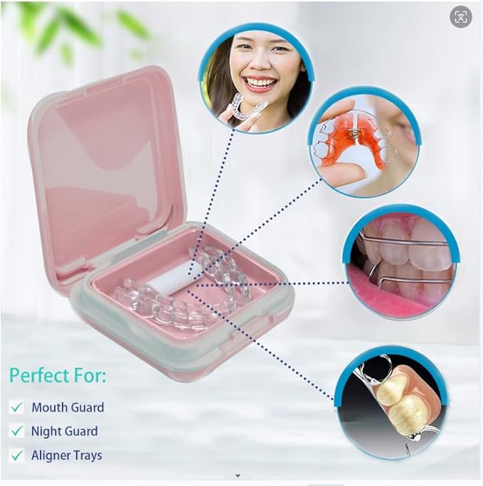 Retainer Case,Cute Mouthguard Case with Mirror,Slim Night Mouth Guard Case with Lid Hinge,Aligner Case,Inner Size 2.56, 2.36, 0.79inch