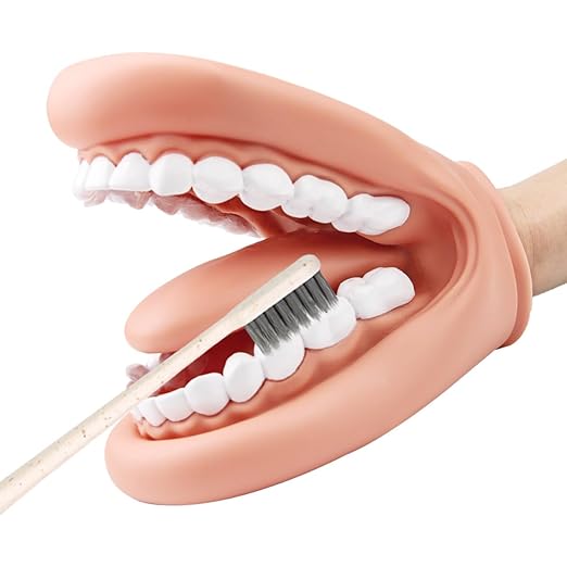 Mouth Puppet with Tongue Teeth for Speech Therapy Soft Silicone Giant Teeth Demonstration Model Brushing Oral Model（1pc Mouth Puppet+1pc Toothbrush)
