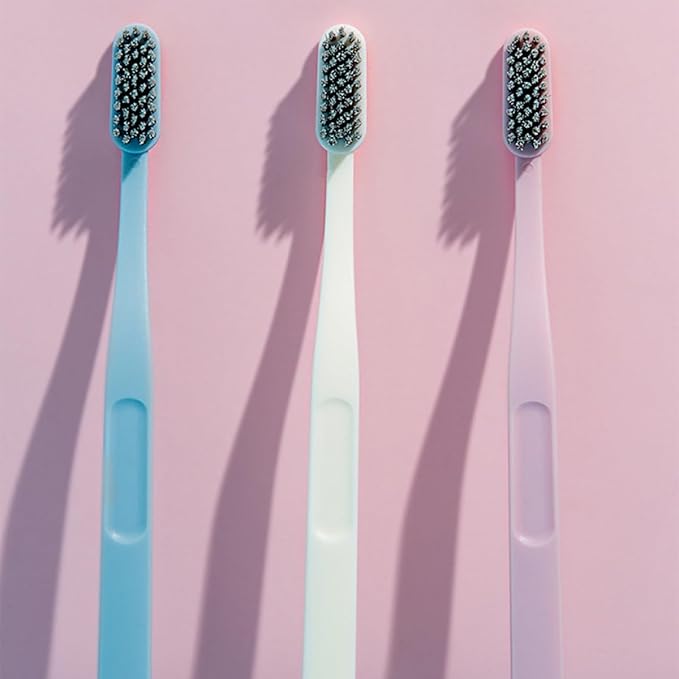 9 Pcs Hard Hair Nylon Toothbrushes for Adults Teeth Cleaning Tool with Curved Handle Multi-Color Pink Sky-Blue Beige Packaged