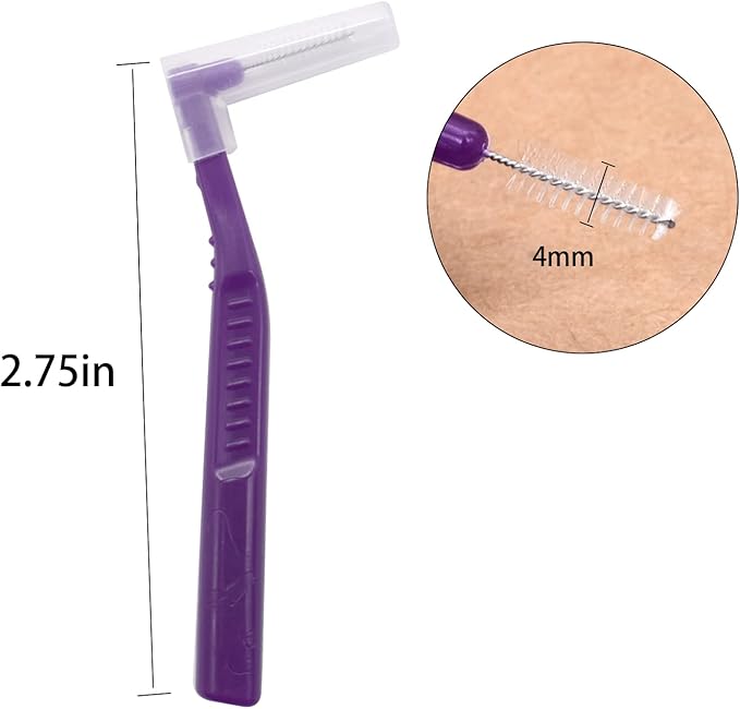 Angzhili 25 Pcs Interdental Angle Brushes,Reusable Dental Cleaners,Oral Dental Hygiene Brush,Dental Toothpick Floss for Braces,Tooth Cleaning Tool (Purple)