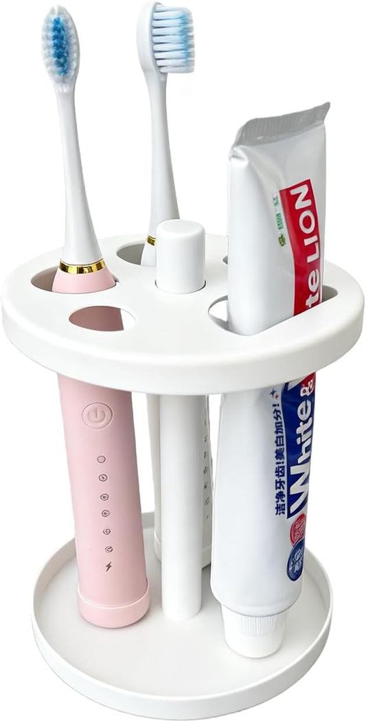 White Metal Toothbrush Holder – Countertop 4‑Toothbrush Organizer Set with Toothpaste Holder, Fits Electric & Manual Toothbrushes, Rust‑Proof Bathroom Tooth Brush Stand Set