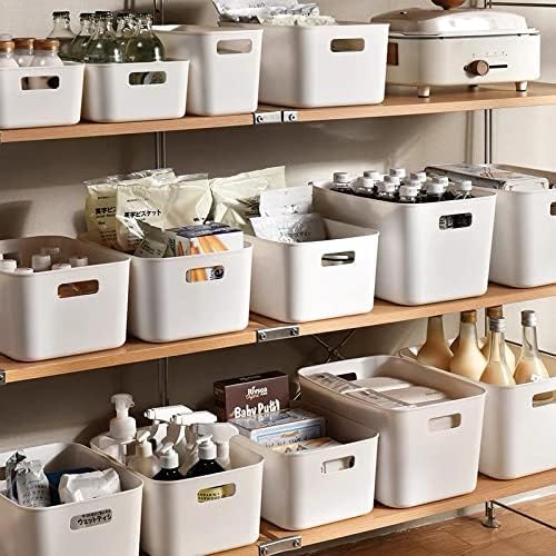 Amyup Set Of 6 Plastic Storage Bins,11×8.6×5.5" Versatile Kitchen Pantry Organization and Storage,for Plastic Storage Container Under Bed,Under Sink Bathroom Organizer (White,6 Pack Medium