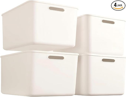 Amyup Set Of 4 Plastic Storage Bins with Lids,"10.5×8×5.5" Versatile Kitchen Pantry Organization and Storage,for Plastic Storage Container Under Bed,Under Sink Bathroom Organizer (4 Pack Medium,