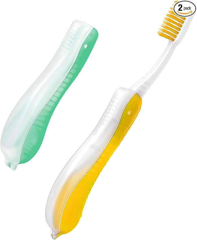 2 Packs Travel Toothbrushes, Portable Foldable Toothbrush Travel, Soft Medium Bristles Small Toothbrush for Camping Hiking Traveling School