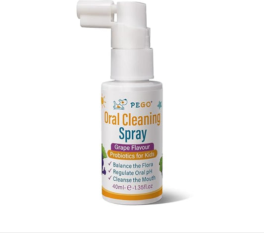 PEGO Kids Oral Spray - Toddler Toothpaste Helper for Fresh Breath, Fruit-Flavored, Probiotic Mouth Spray，Fluoride Free for Newborn to 12 Years(40ml*1, Grape)