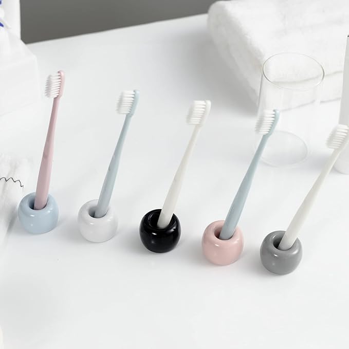 Mini Ceramic Couple Toothbrush Holder, Hand-Made Bathroom Toothbrush Holder, Electric Toothbrush Head Holder and Office Pen Holder 2-Piece Set (Black)
