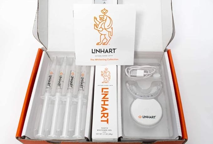 LINHART Teeth Whitening Kit with LED Light - Tooth Whitener Gel, Dental Whitening Gel Syringes with 35% Carbamide Peroxide and 16-Led Whitening Light - No Sensitivity, Whitens Teeth