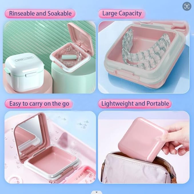 Retainer Case,Cute Mouthguard Case with Mirror,Slim Night Mouth Guard Case with Lid Hinge,Aligner Case,Inner Size 2.56, 2.36, 0.79inch
