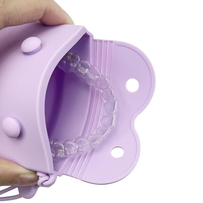 1PC Silicone Retainer Case with Lanyard, Cute Vent Holes Denture Box, Mouth Guard Case Travel Holder for Girls, Women, Men (Pink with Lanyard)