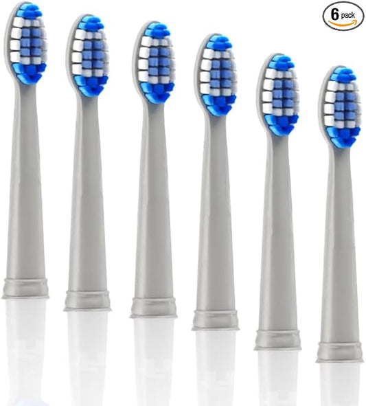 6-Pack Pop Sonic Replacement Electronic Toothbrush Heads, Compatible with Go Sonic, USB, Pro Sonic Toothbrushes w/Soft Dupont Tynex Nylon Bristles