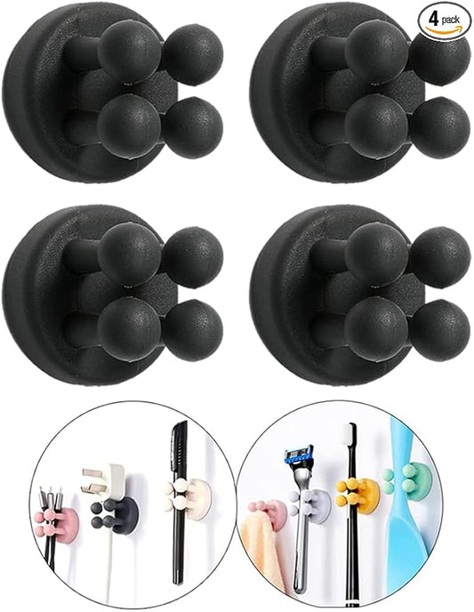 Silicone Toothbrush Holders - 4 Pcs Razor Hooks Adhesive Wall Mounted for Hanging Towel Key Plug Cable, Utility Decor Stick to Dorm Room Essentials Function for Kitchen Bathroom Home Office