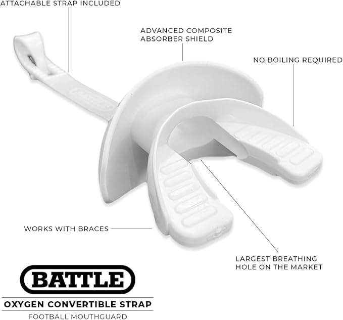 Battle Sports American Flag 2.0 Chrome Oxygen Football Mouthguard - Convertible Strap, Superior Airflow & Better Performance, Maximum Protection & Breathability Mouthpiece, Works with Braces - Gold
