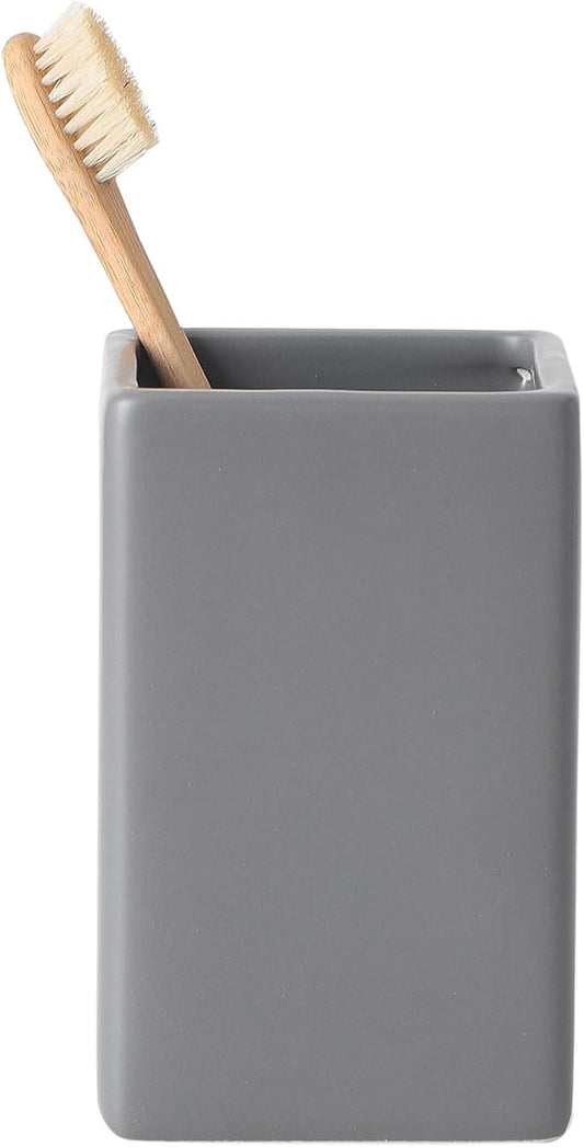 Grey Square Toothbrush Holders - Ceramic Toothbrush Holders for Bathrooms, Toothbrush Toothpaste Holders, Marble Bathroom Tumbler Cups Reusable Toothbrush Mouthwash Cup, Bathroom Counter Organizer