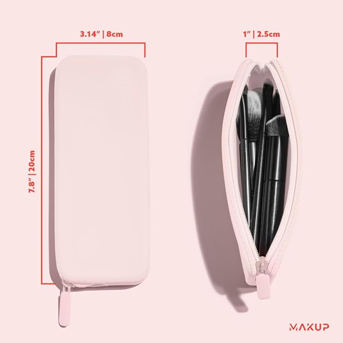 MAKUP Silicone Makeup Bag, Makeup Brush Holder with Zipper for Organizing Cosmetics, Makeup Brushes, Tools and Pencils, Washable Makeup Brush Holder Pouch for Travel (Pink Sand)