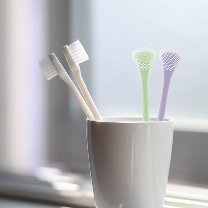 2Pcs Dual-Sided Silicone Tongue Scrapers for Adults and, Mint Green and Lavender, Flexible Tongue Cleaning Tools for Oral Hygiene and Breath Freshening at Home