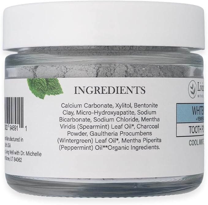 Living Well with Dr. Michelle Remineralizing & Whitening Tooth Powder Cool Mint | Fluoride-Free Hydroxyapatite Formula | Supports Enamel Strength and Natural Whitening