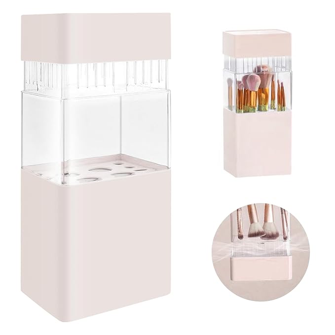 Acrylic Makeup Brush Air Drying Rack Holder - Cosmetic Brush Organizer with Lid, Waterproof Dustproof Container, 12 Holes for Different Brushes