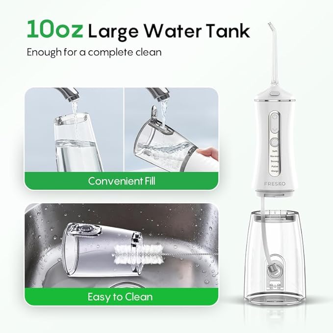 FRESKO Water Flosser, 300ML Portable Cordless Water Dental Flossers for Teeth Deep Cleaning, Rechargeable Oral Irrigator Teeth Pick for Travel Home Use and Braces Care, IPX7 Waterproof