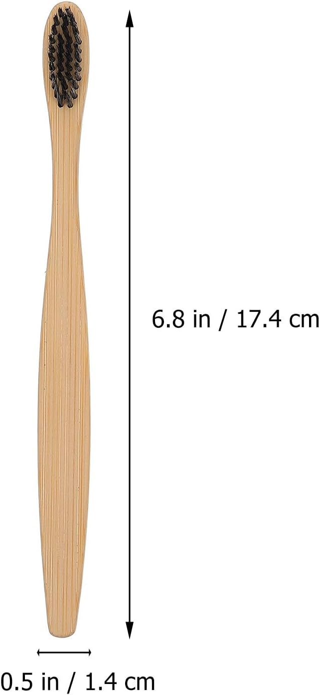 Charcoal Toothbrushes 10pcs Disposable Soft Nylon Bristle Manual Toothbrushes with Natural Handle Eco-Friendly Oral Care for Adults