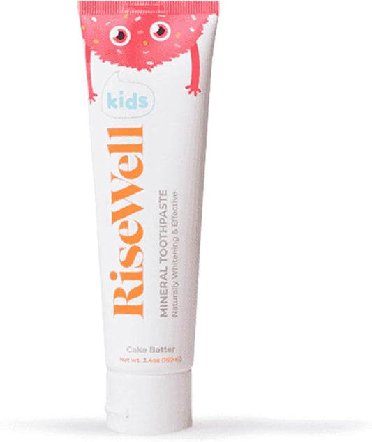 RiseWell Kids Mineral Toothpaste - Kids Hydroxyapatite Toothpaste - Made by Dentists, Safe to Swallow, No Added Fluoride and All Natural - Cake Batter Flavor, 3.4 Oz