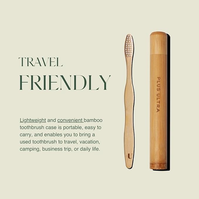 Plus Ultra Kids Portable Bamboo Toothbrush Case | Suitable for Travel & Camping | Plastic Free | Toothbrush Holder with Ventilated Design Made of 100% Compostable Bamboo Materials