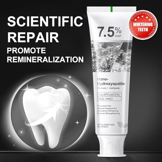 7.5% Hydroxyapatite Toothpaste(2PCS), Fluoride Free Toothpaste, Gentle Mint for Advanced Enamel Protection & Strengthening, Appropriate for Sensitive Teeth - Adult, Kids
