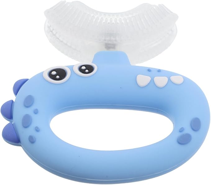 U Shaped Kids Toothbrush for Oral Care - 360° Rotating Silicone Head - Manual Self Brushing Toothbrush - Dinosaur Fun Brush for Ages 0-3 Kids