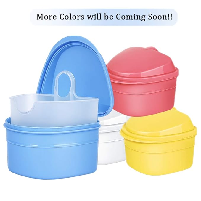 Denture Bath Box Cup, Complete Clean Care for Dentures, Clear Braces, Mouth Guard, Night Guard & Retainers,Traveling (Blue & Purple)