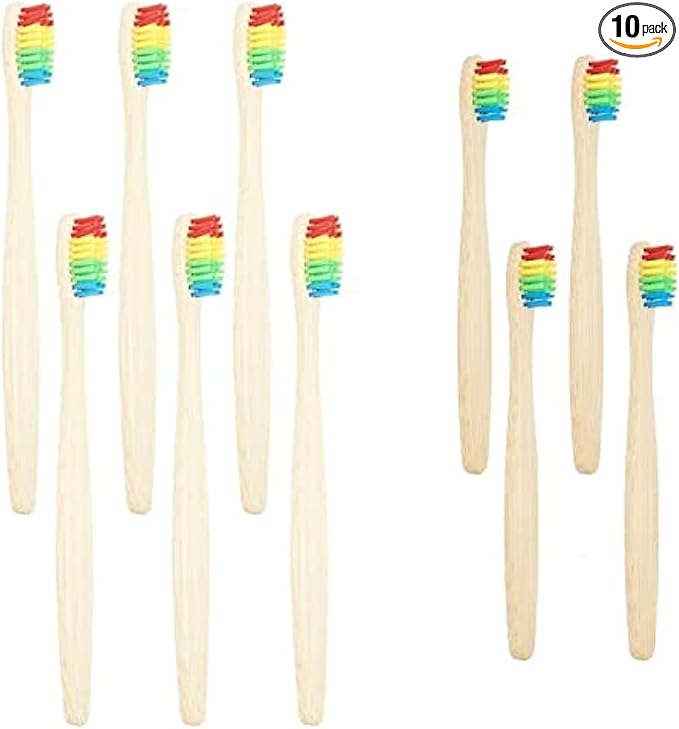 SEVENHEAD Bamboo Toothbrushes Adults & Kids Family Set 6+4 PCS Soft Bristles Wooden Toothbrushes, Natural Biodegradable BPA Free Eco Friendly Toothbrushes Colorful