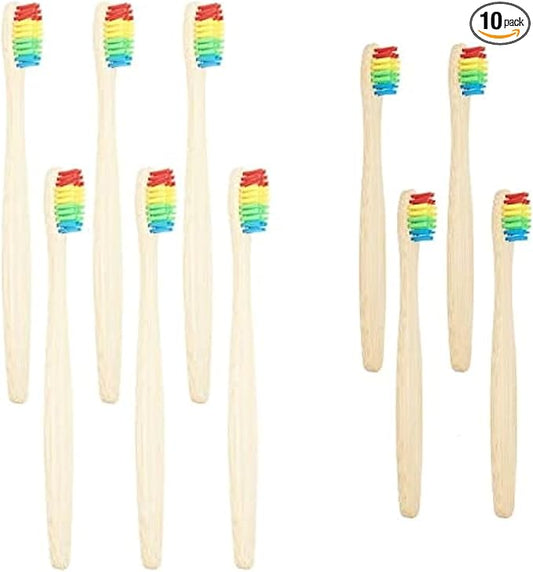 SEVENHEAD Bamboo Toothbrushes Adults & Kids Family Set 6+4 PCS Soft Bristles Wooden Toothbrushes, Natural Biodegradable BPA Free Eco Friendly Toothbrushes Colorful