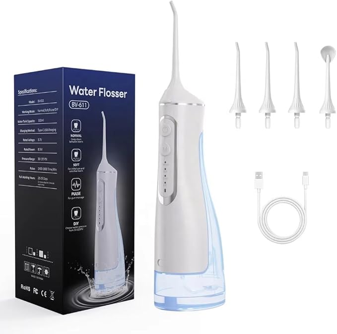Portable Cordless Water Flosser – 320ml Oral Irrigator for Teeth Cleaning | USB Rechargeable, IPX7 Waterproof, 1400–1800 Pulses/Min | Travel-Friendly Dental Floss Device for Braces & Gums