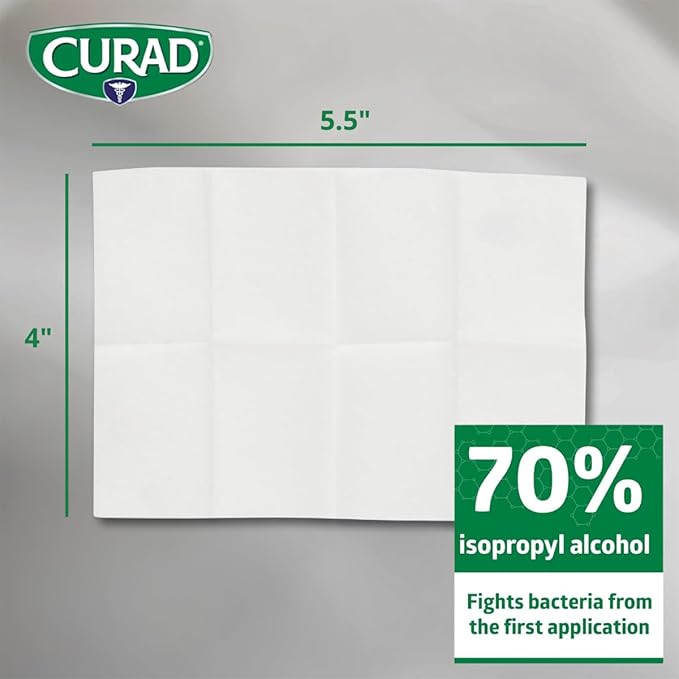 CURAD XL Alcohol Prep Pads, Extra Large 4” x 5.5”, 144 Sterile Isopropyl Alcohol Wipes Individually Wrapped, for First Aid, Cuts, and Scrapes, Large Size for Cleaning and Sanitizing, Pack of 3 Boxes