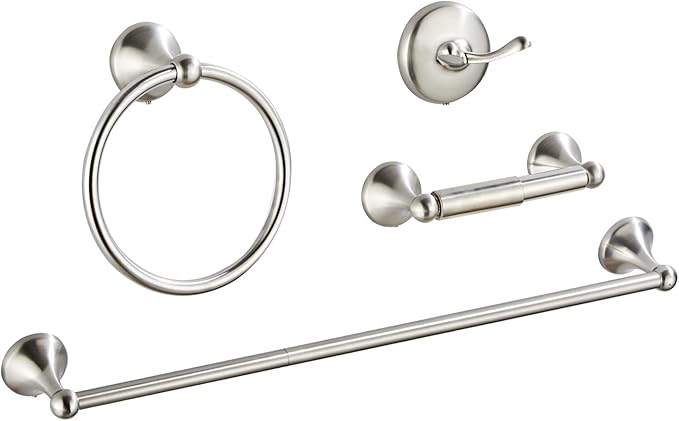 4-Piece Bathroom Hardware Set: Brushed Nickel Bathroom Accessory Set, Towel Bar,Towel Ring,Toilet Paper Holder,Robe Hook, Wall Mounted,Optional Install Longer or Shorter Towel bar
