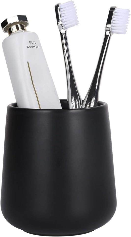 BosilunLife Bathroom Toothbrush Holder - Ceramic Toothbrush Cup Holder 13Oz White Toothbrush Holder for Bathroom Toothbrush and Toothpaste Holder for Bathroom Vanity Countertop, Ideal for Home, Hotel