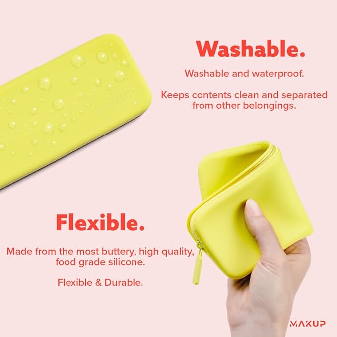 MAKUP Silicone Makeup Bag, Makeup Brush Holder with Zipper for Organizing Cosmetics, Makeup Brushes, Tools and Pencils, Washable Makeup Brush Holder Pouch for Travel (Electric Lime)