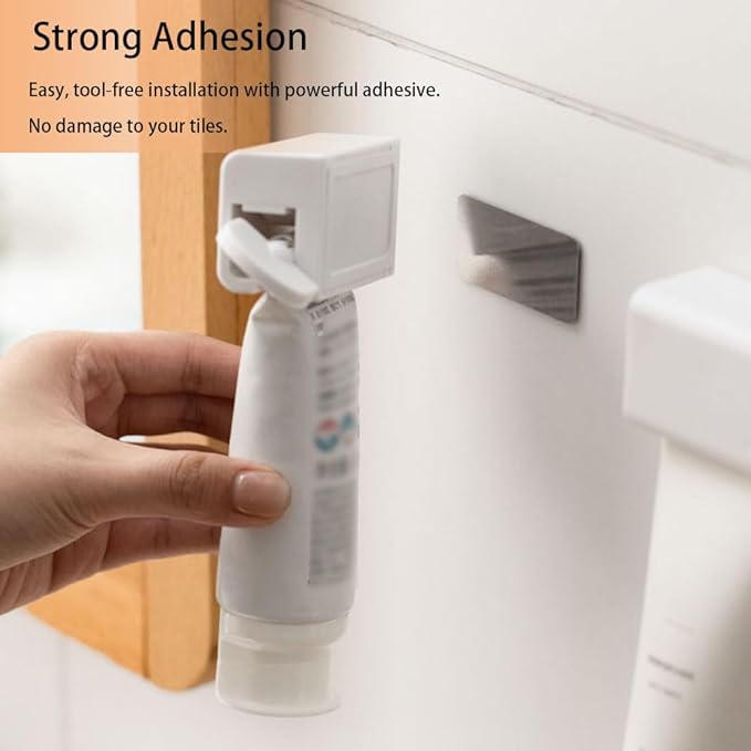 Wall - Mounted Magnetic Manual Toothpaste Squeezer and Roller Set, White Plastic Tube for Cosmetics and Hair Dye, 2 Pack