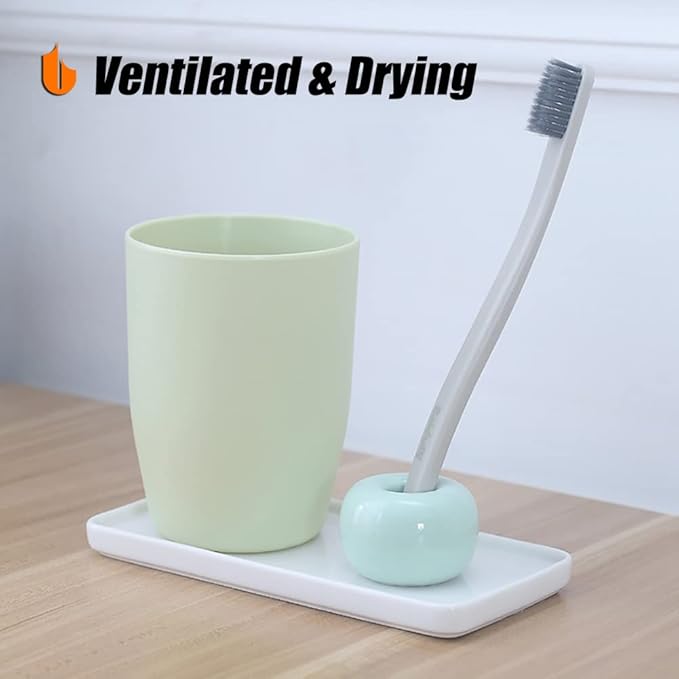 Urbanstrive Sleek Mini Ceramics Toothbrush Holder Stand for Bathroom Vanity Countertops (Gray 2-Pack)