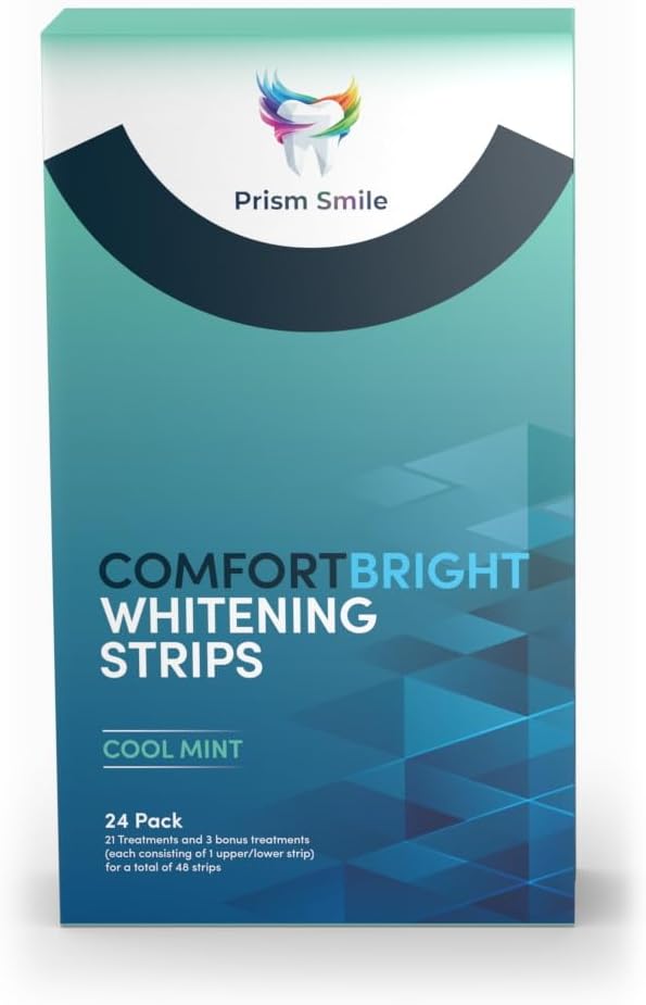 ComfortBright Cool Mint Teeth Whitening Strips, 24 Pack with Bonus Treatments, No-Slip Grip Technology, Professional Whitening Treatment