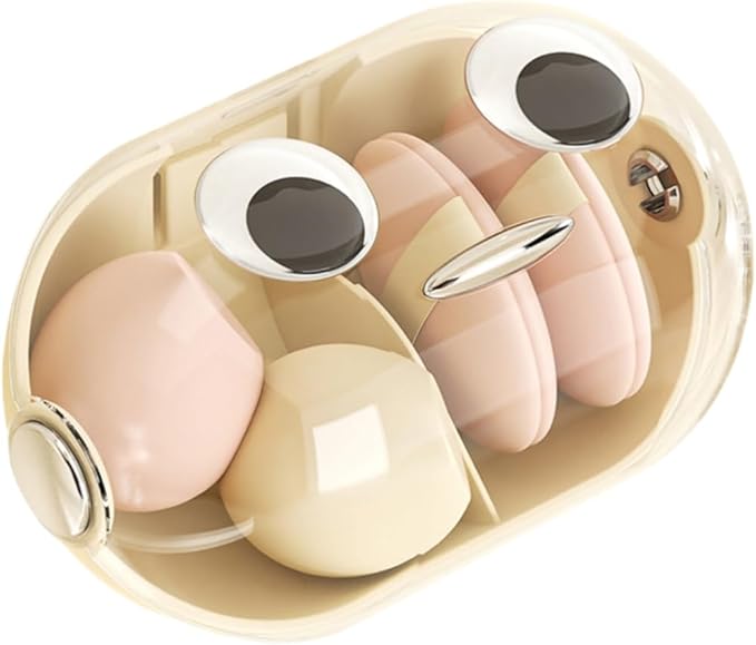 Wall-Mounted Makeup Sponge Holder Beauty Blender Holder Small Hair Accessories Organizer Drying Storage Box for Bathroom Countertop with Cute Big Eyes and Lid, 2 Compartments(1 PC,whiter)